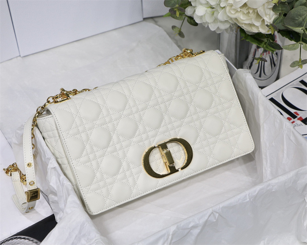 small d*or caro bag ivory S*pple cannage calfskin 20 x 12 x 7 cm