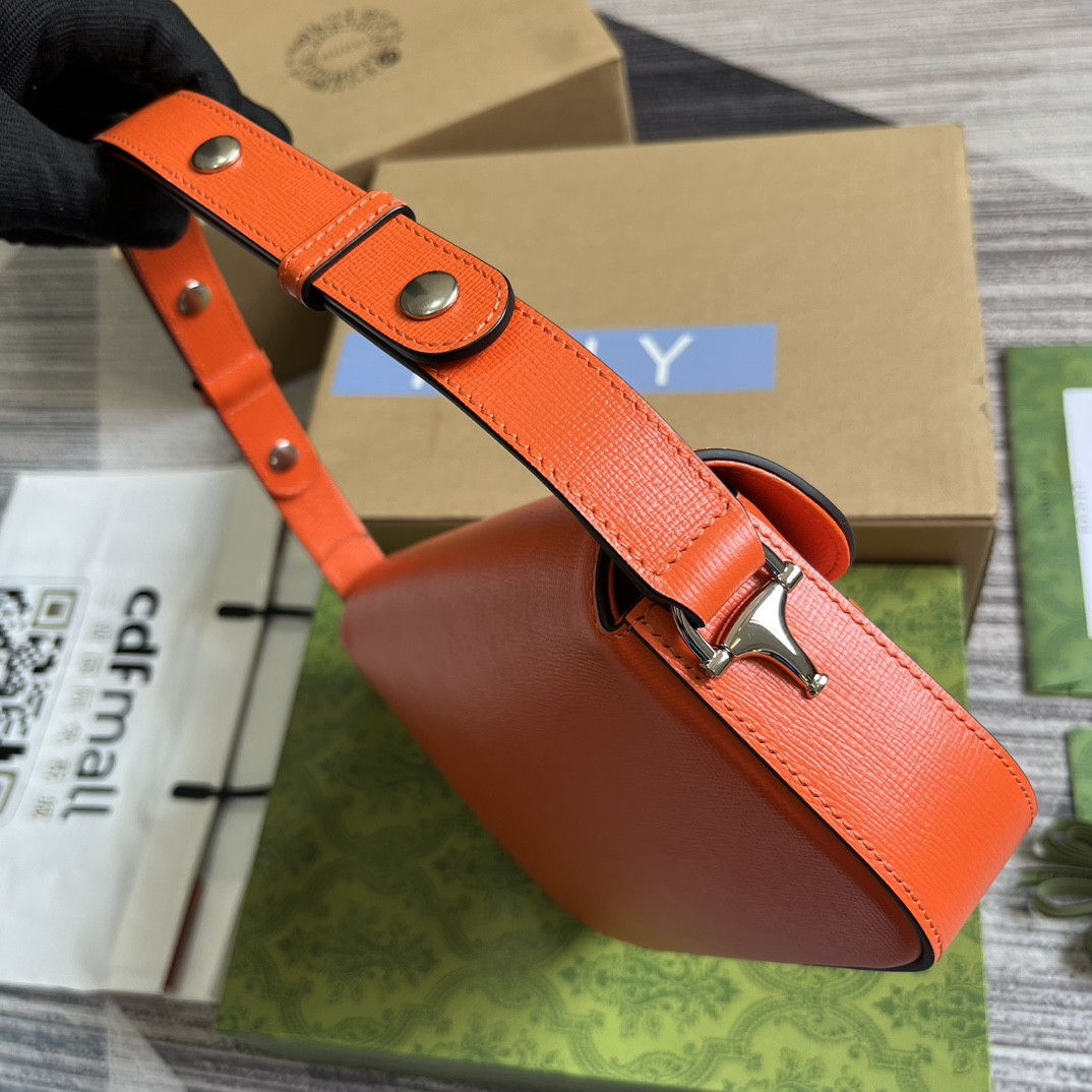 G*u*i horsebit 1955 small shoulder bag orange 10.4"w x 6.7-4.1"h x 3.1-1.6"d