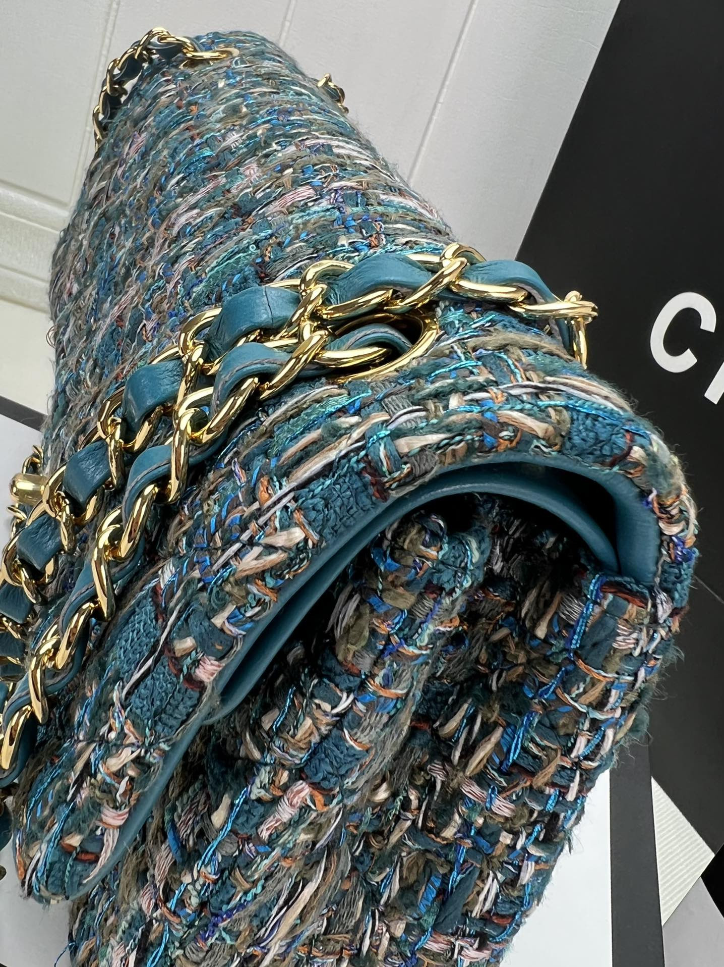 Ch*el classic 11.12 handbag tweed & gold-tone metal   6 × 9.9 × 2.5 in